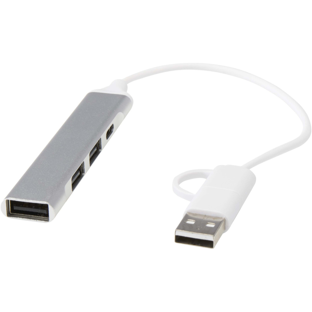 Logotrade Werbegeschenke das Foto: Alkaid 4 Port Hub aus recyceltem Aluminium mit USB-A- und Typ-C-Anschlüssen und zwei Eingängen