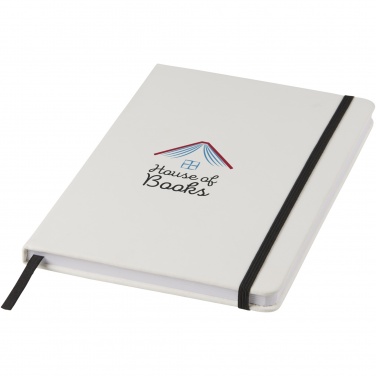 Logo trade promotional merchandise image of: Spectrum A5 white notebook with coloured strap