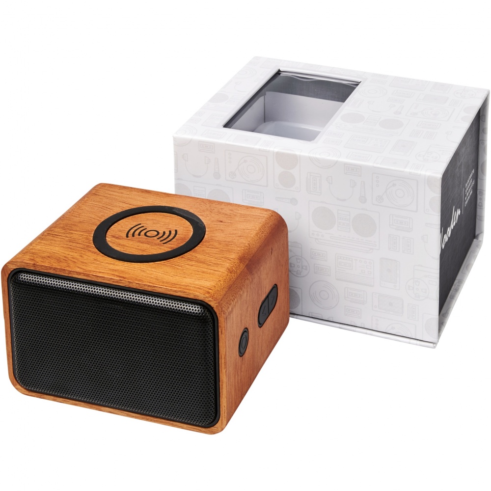 Logo trade promotional giveaways picture of: Wooden 3W speaker with wireless charging pad