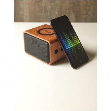 Logo trade promotional giveaways image of: Wooden 3W speaker with wireless charging pad