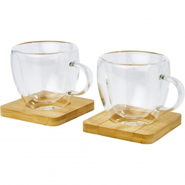 Logotrade promotional giveaway image of: Manti 2-piece 100 ml double-wall glass cup with bamboo coaster 
