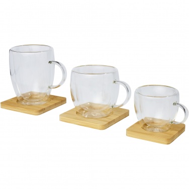 Logo trade advertising products picture of: Manti 2-piece 100 ml double-wall glass cup with bamboo coaster 
