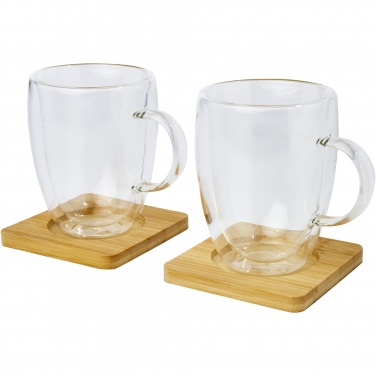 Logo trade promotional merchandise picture of: Manti 2-piece 350 ml double-wall glass cup with bamboo coaster 
