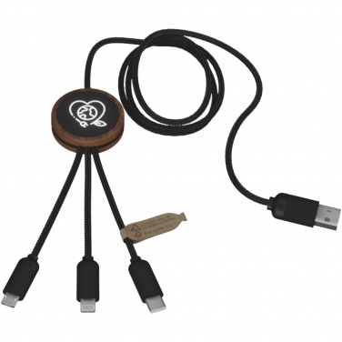 Logotrade promotional gifts photo of: SCX.design C36 3-in-1 rPET light-up logo extended charging cable with round bamboo casing