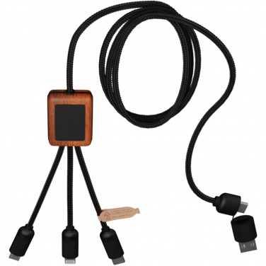 Logo trade promotional items image of: SCX.design C38 5-in-1 rPET light-up logo charging cable with squared wooden casing