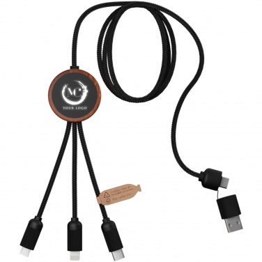 Logo trade corporate gifts picture of: SCX.design C37 5-in-1 rPET light-up logo charging cable with round wooden casing