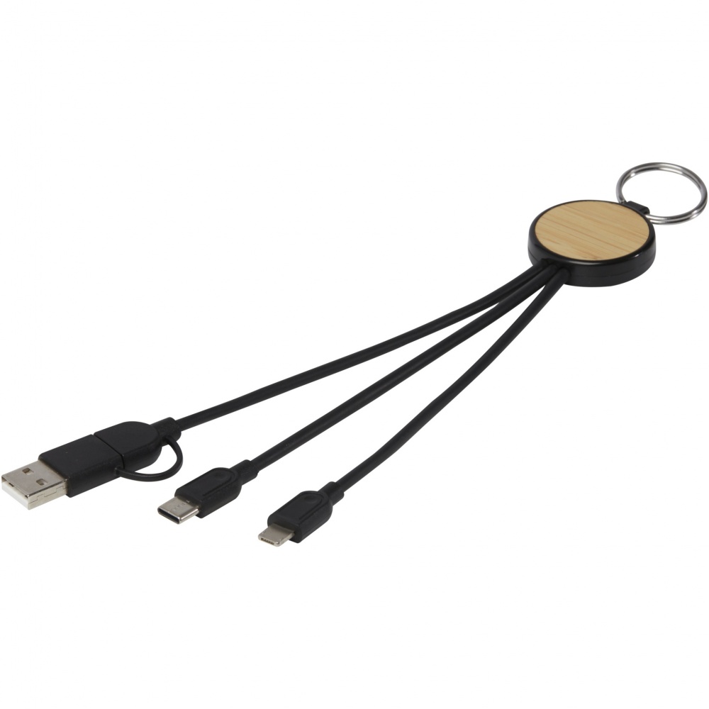 Logo trade advertising product photo of: Tecta 6-in-1 recycled plastic/bamboo charging cable with keyring