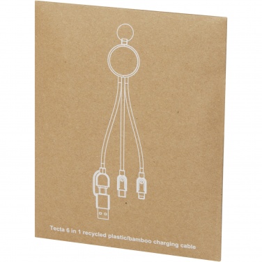 Logo trade business gift photo of: Tecta 6-in-1 recycled plastic/bamboo charging cable with keyring
