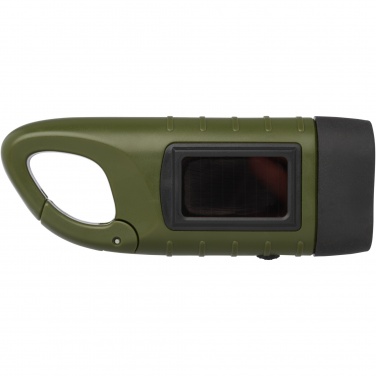 Logo trade business gift photo of: Helios recycled plastic solar dynamo flashlight with carabiner
