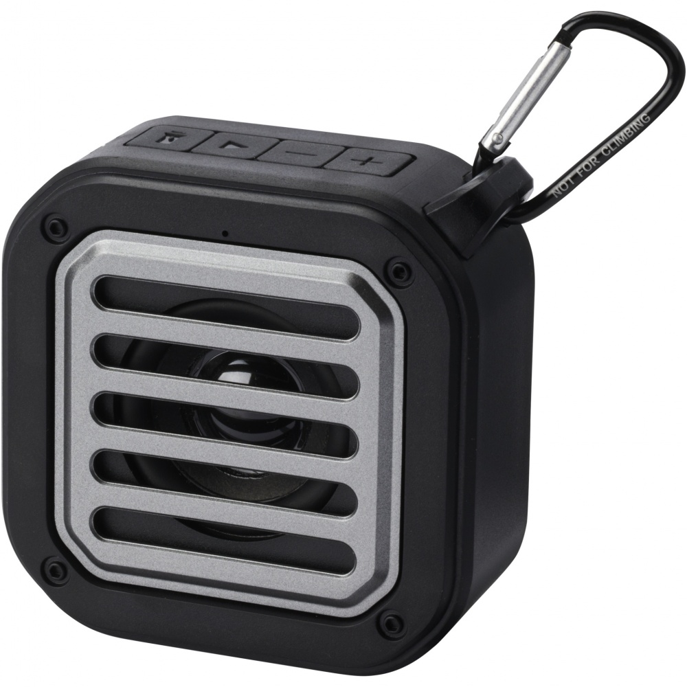 Logotrade promotional merchandise image of: Solo 3W IPX5 RCS recycled plastic solar Bluetooth® speaker with carabiner 