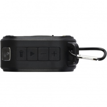 Logotrade advertising products photo of: Solo 3W IPX5 RCS recycled plastic solar Bluetooth® speaker with carabiner 