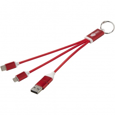 Logo trade promotional merchandise photo of: Metal 4-in-1 recycled aluminium charging cable with keychain