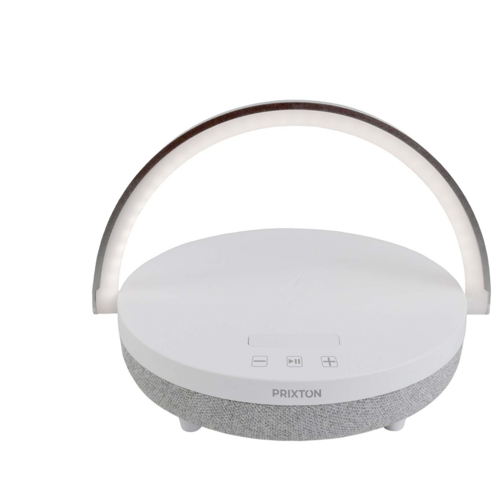 Logotrade promotional product picture of: Prixton 4-in-1 10W Bluetooth® speaker with LED light and wireless charging base
