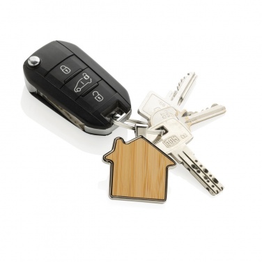 Logo trade promotional item photo of: RCS recycled zinc alloy house keychain with bamboo