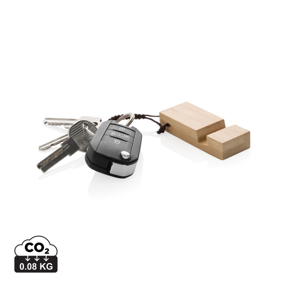 Logo trade promotional giveaways image of: Standkey bamboo keychain phone stand