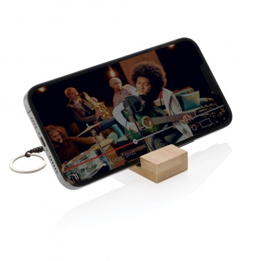 Logo trade business gifts image of: Standkey bamboo keychain phone stand