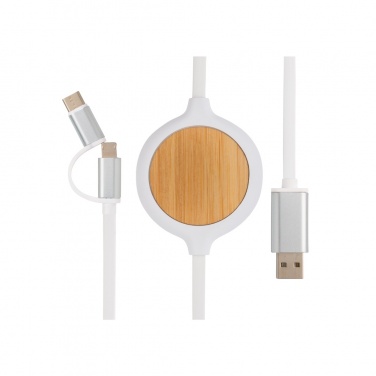 Logo trade promotional merchandise picture of: 3-in-1 cable with 5W bamboo wireless charger