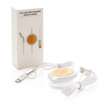 Logo trade promotional item photo of: 3-in-1 cable with 5W bamboo wireless charger