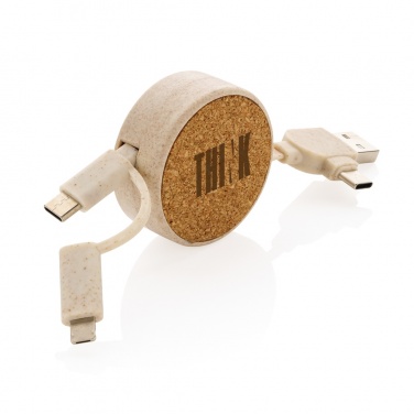 Logotrade promotional gift image of: Cork and Wheat 6-in-1 retractable cable