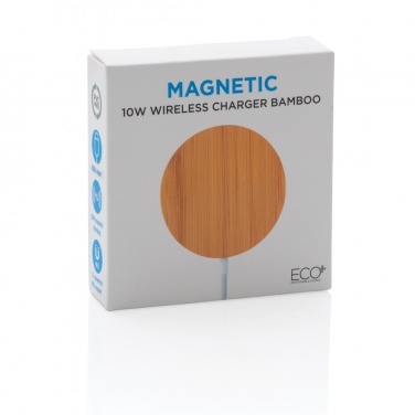 Logo trade promotional items image of: 10W bamboo magnetic wireless charger