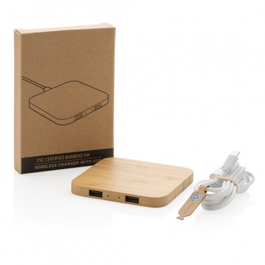 Logotrade promotional merchandise picture of: Bamboo 5W wireless charger with USB