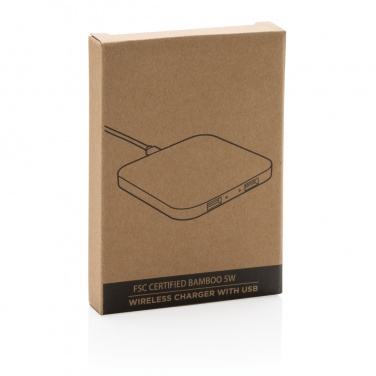 Logotrade promotional product image of: Bamboo 5W wireless charger with USB