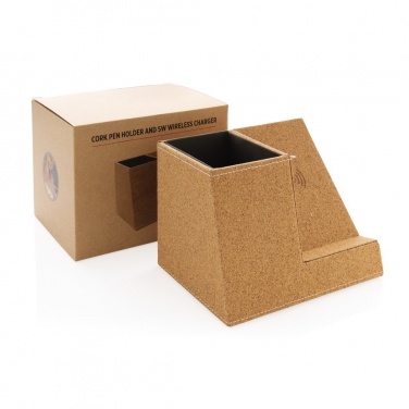 Logo trade advertising products image of: Cork pen holder and 5W wireless charger