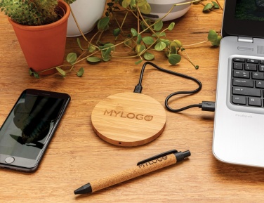 Logotrade promotional item image of: Bamboo 5W round wireless charger