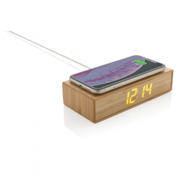 Logo trade business gifts image of: Bamboo alarm clock with 5W wireless charger