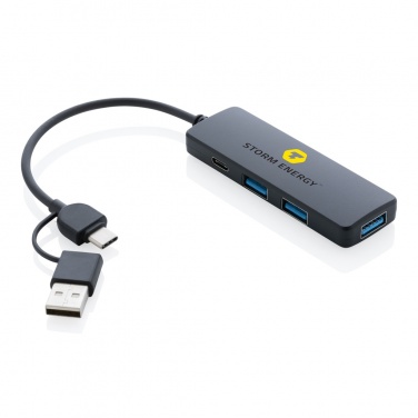 Logotrade promotional product picture of: RCS recycled plastic USB hub with dual input