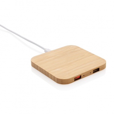 Logo trade promotional merchandise image of: Bamboo 10W wireless charger with USB