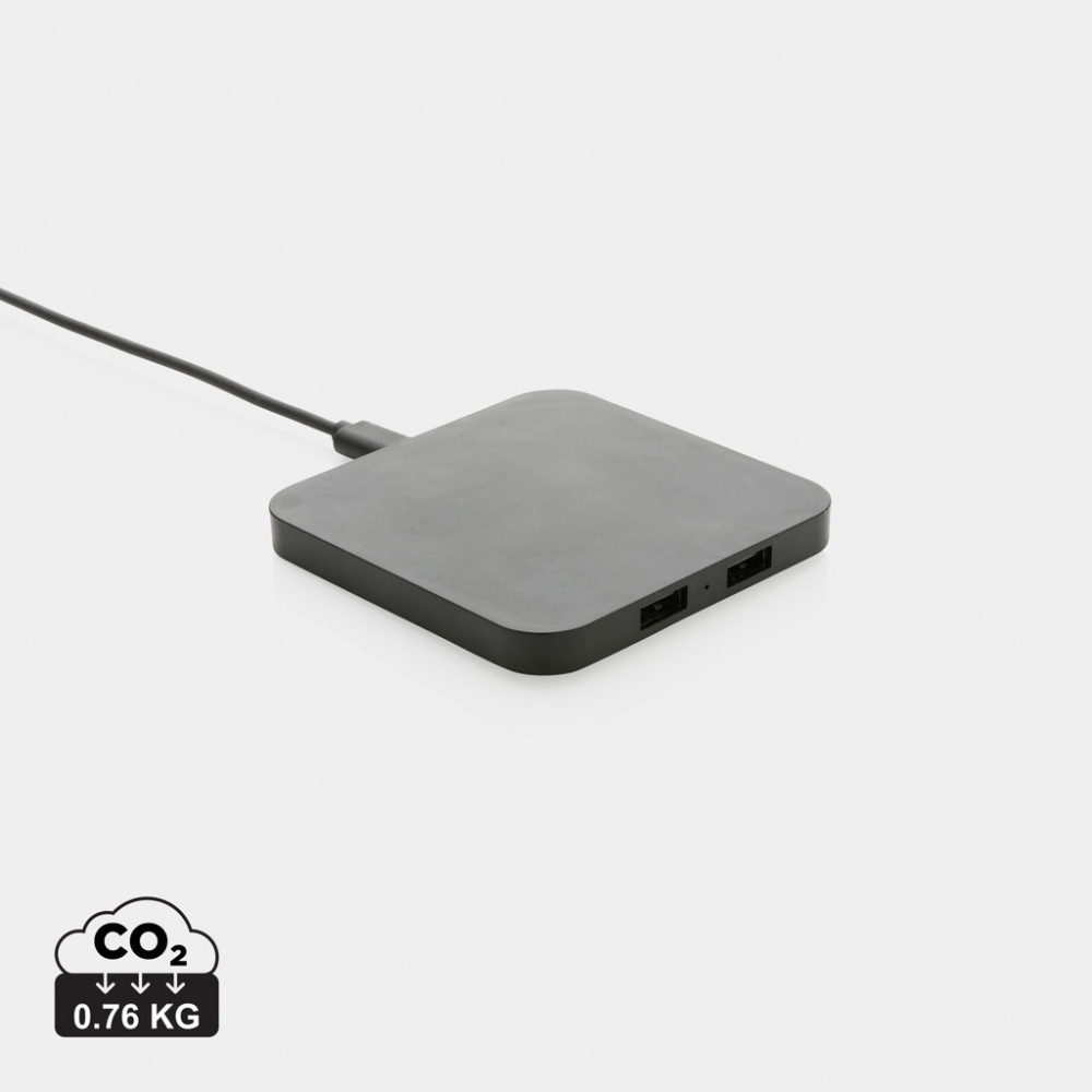 Logotrade promotional gift image of: RCS recycled plastic 10W Wireless charger with USB Ports