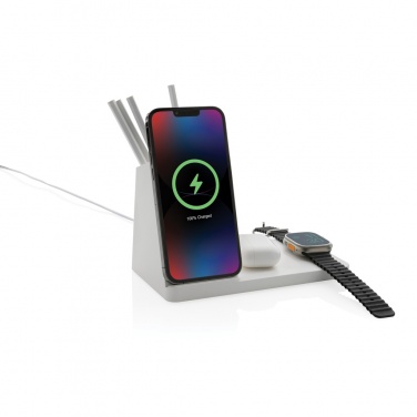 Logotrade corporate gift image of: Ontario recycled plastic & bamboo 3-in-1 wireless charger