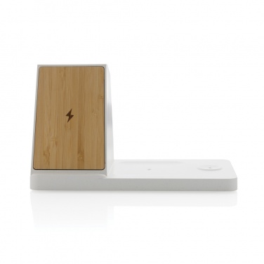 Logo trade corporate gifts picture of: Ontario recycled plastic & bamboo 3-in-1 wireless charger