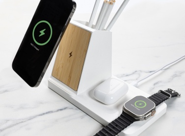 Logotrade corporate gifts photo of: Ontario recycled plastic & bamboo 3-in-1 wireless charger