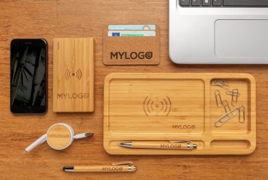 Logo trade business gift photo of: Bamboo desk organiser 5W wireless charger