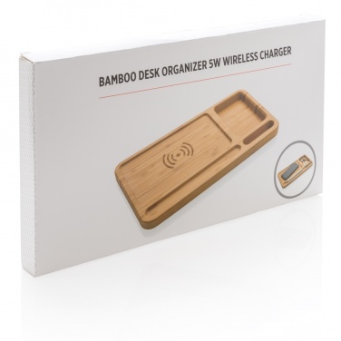 Logo trade promotional gifts picture of: Bamboo desk organiser 5W wireless charger