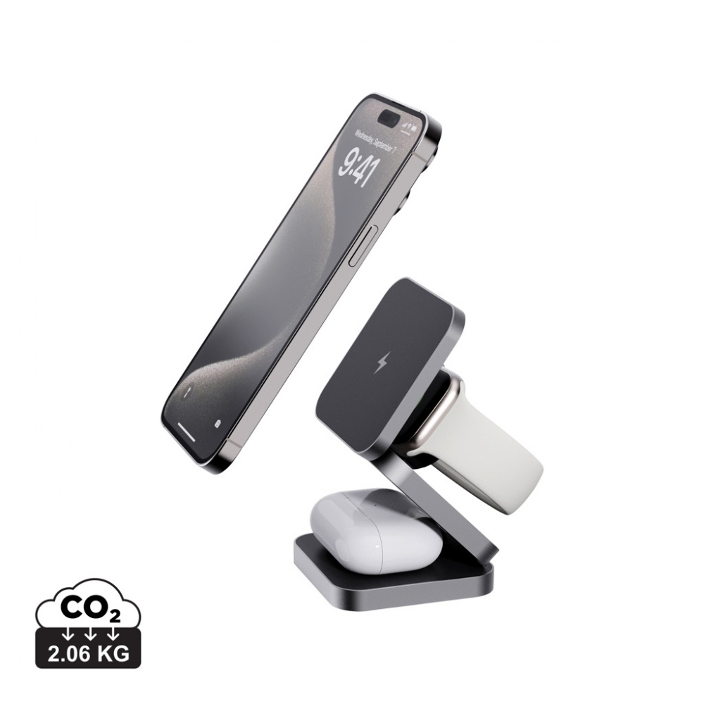 Logo trade corporate gifts picture of: Terra RCS recycled aluminum foldable 3 in 1 15W charger