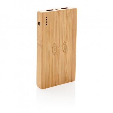 Logo trade promotional gifts image of: Bamboo 4.000 mAh wireless 5W Powerbank