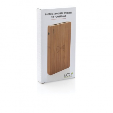 Logo trade promotional gift photo of: Bamboo 4.000 mAh wireless 5W Powerbank
