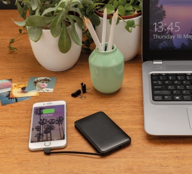 Logo trade promotional giveaway photo of: 5.000 mAh Pocket Powerbank with integrated cables