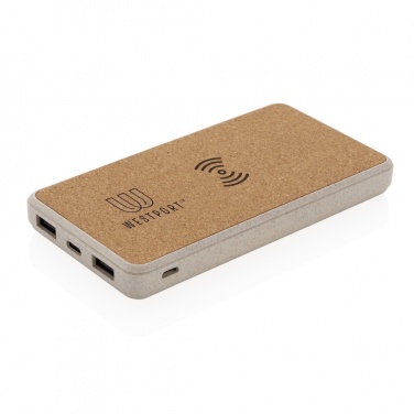 Logo trade advertising products image of: Cork and Wheat Straw 8.000 mAh 5W wireless powerbank