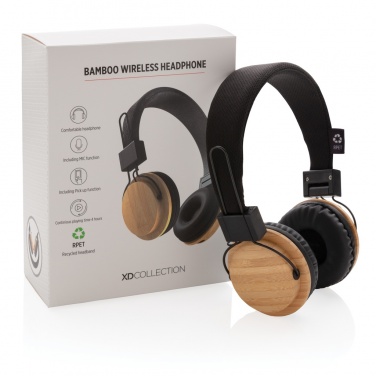 Logo trade corporate gift photo of: Bamboo wireless headphone