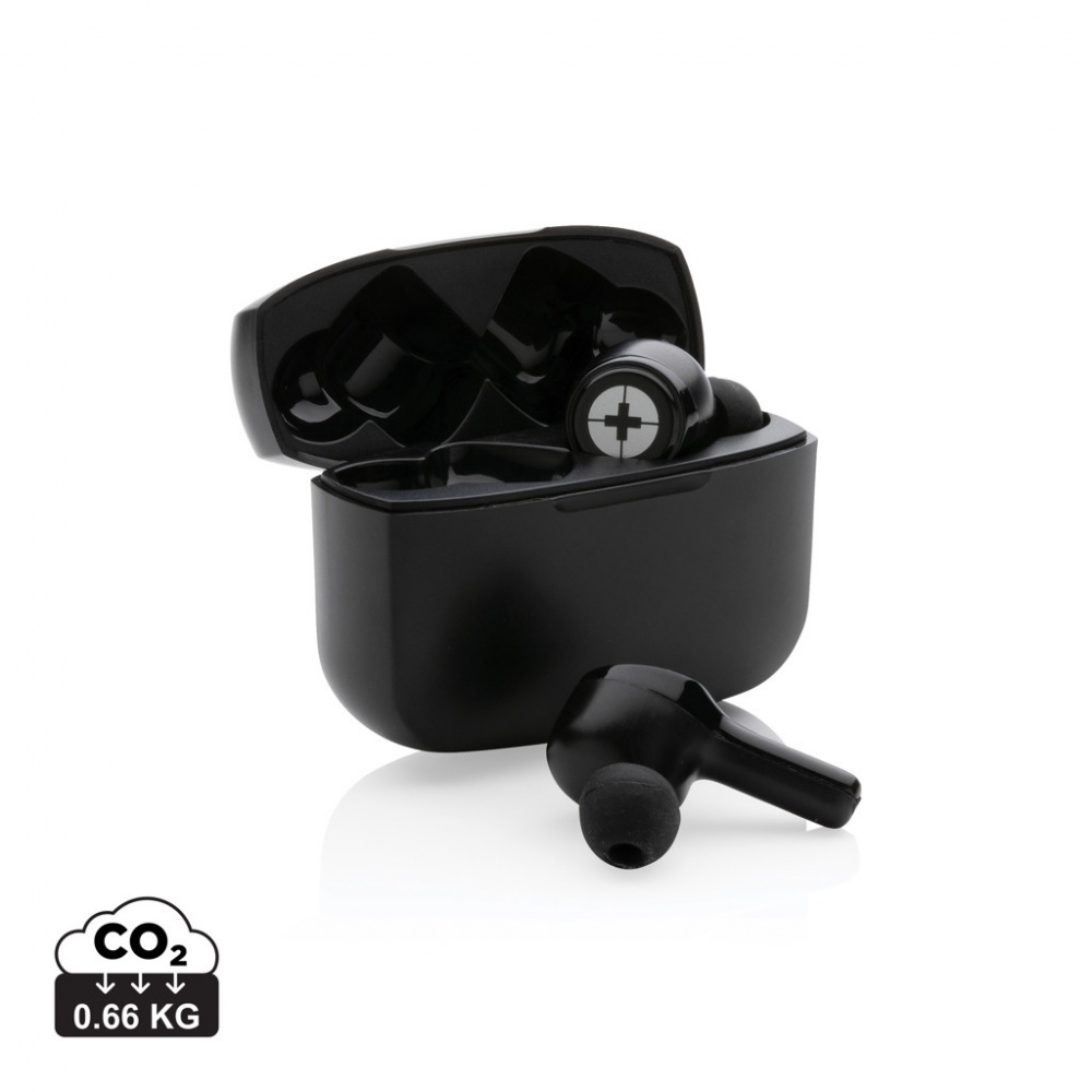 Logo trade promotional products image of: RCS recycled plastic Swiss Peak ANC TWS earbuds