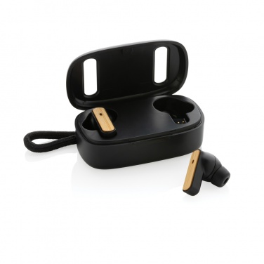 Logotrade promotional product picture of: RCS recycled plastic & bamboo TWS earbuds