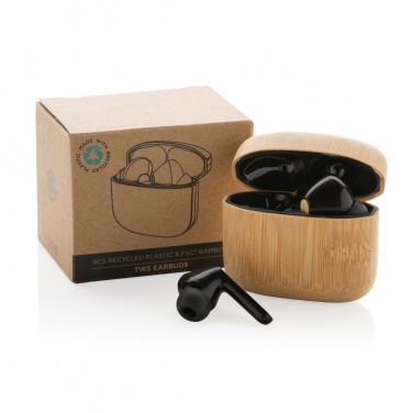 Logotrade promotional gift picture of: Bamboo TWS earbuds with RCS recycled plastic