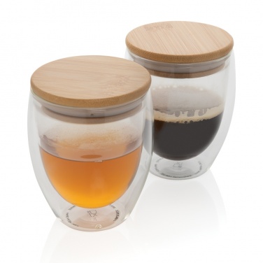 Logo trade promotional items picture of: Double wall borosilicate glass with bamboo lid 250ml 2pc set