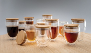 Logotrade corporate gift image of: Double wall borosilicate glass with bamboo lid 350ml