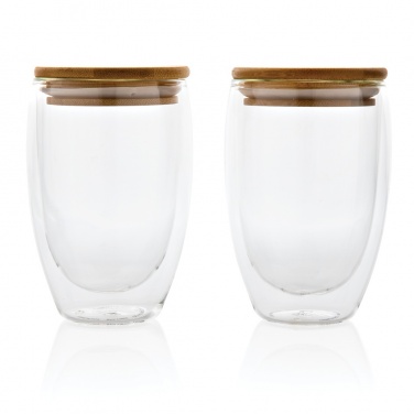 Logo trade promotional merchandise picture of: Double wall borosilicate glass with bamboo lid 350ml 2pc set