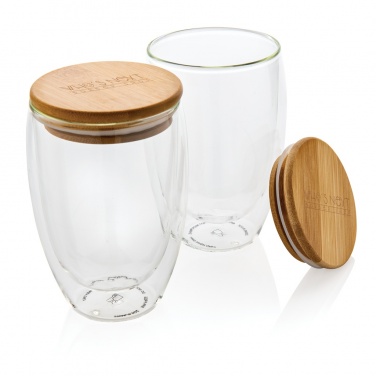 Logo trade promotional gifts picture of: Double wall borosilicate glass with bamboo lid 350ml 2pc set